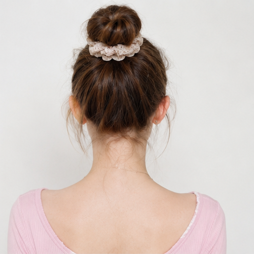 Back view of BetterHalo scrunchie in a bun