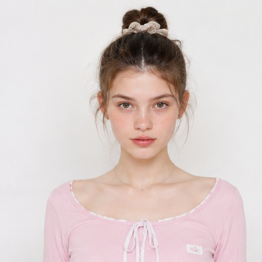 Front view of model wearing a BetterHalo scrunchie