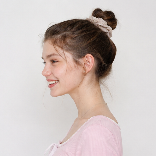 Side view of model wearing a BetterHalo scrunchie