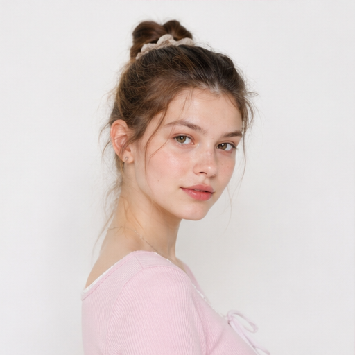 Model wearing a neutral handmade scrunchie