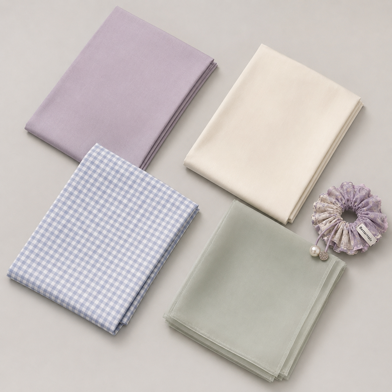 Clean pressed fabrics prepared for BetterHalo scrunchie making