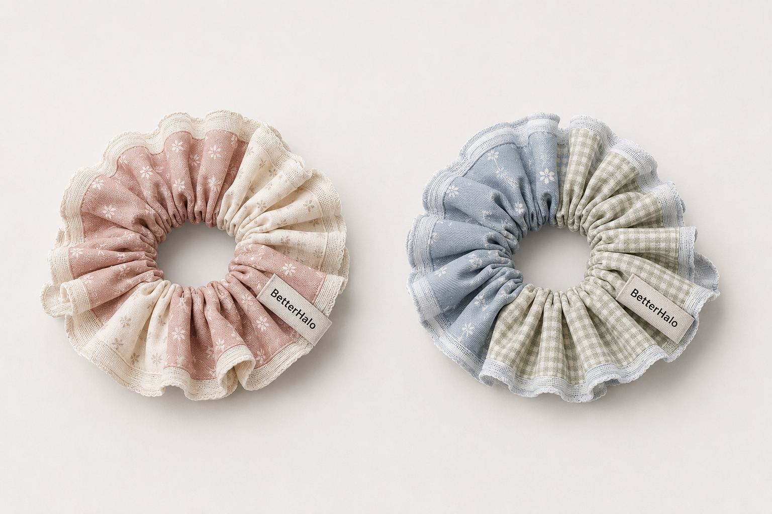 Two BetterHalo scrunchies representing two chosen color moods