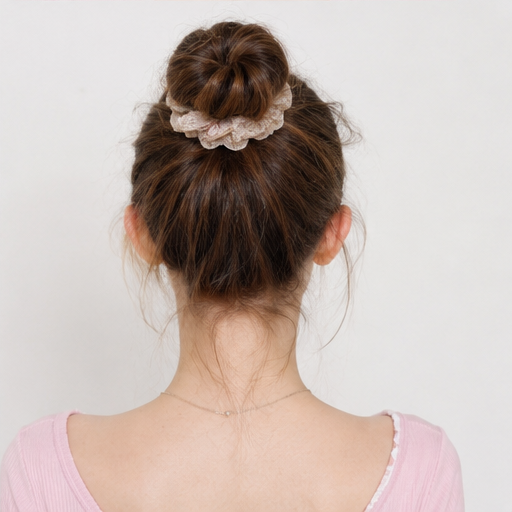 BetterHalo scrunchie worn in the hair